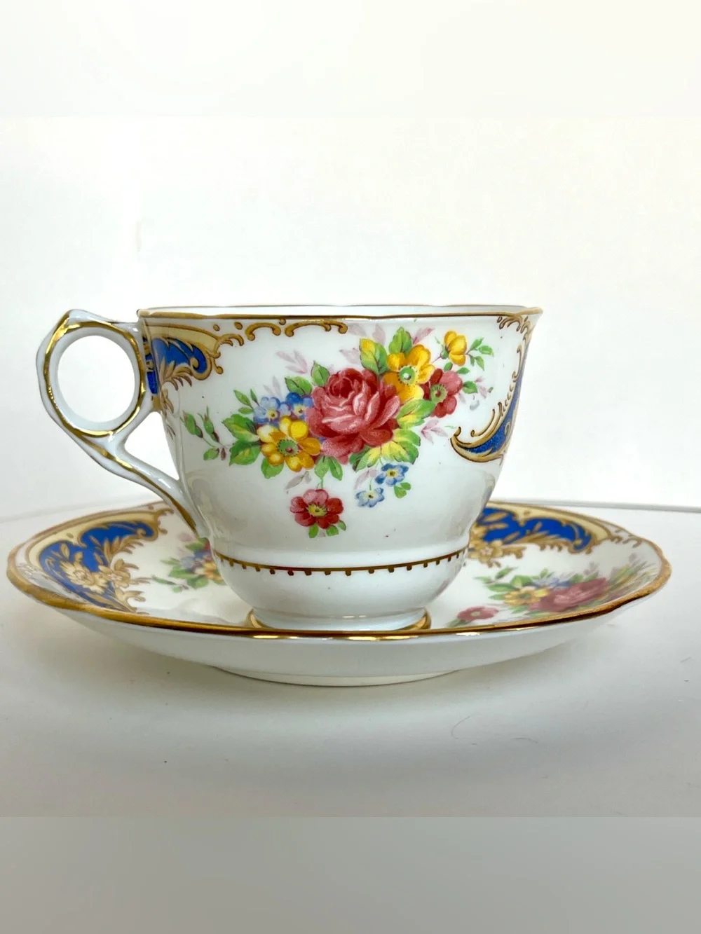 Royal Stafford 'Gloria' Floral Bone China Vintage 1950s Demitasse Cup Gold Trim